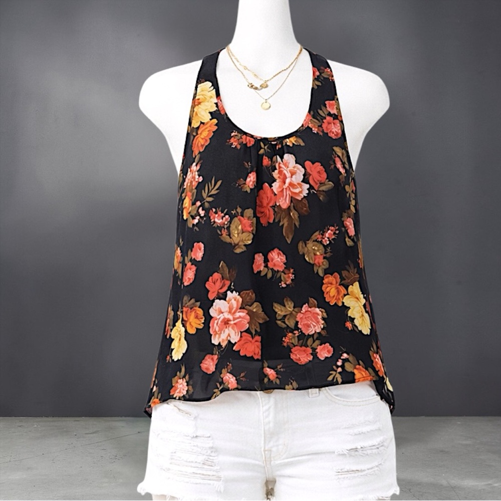 Floral Racerback Tank Top - Black Floral